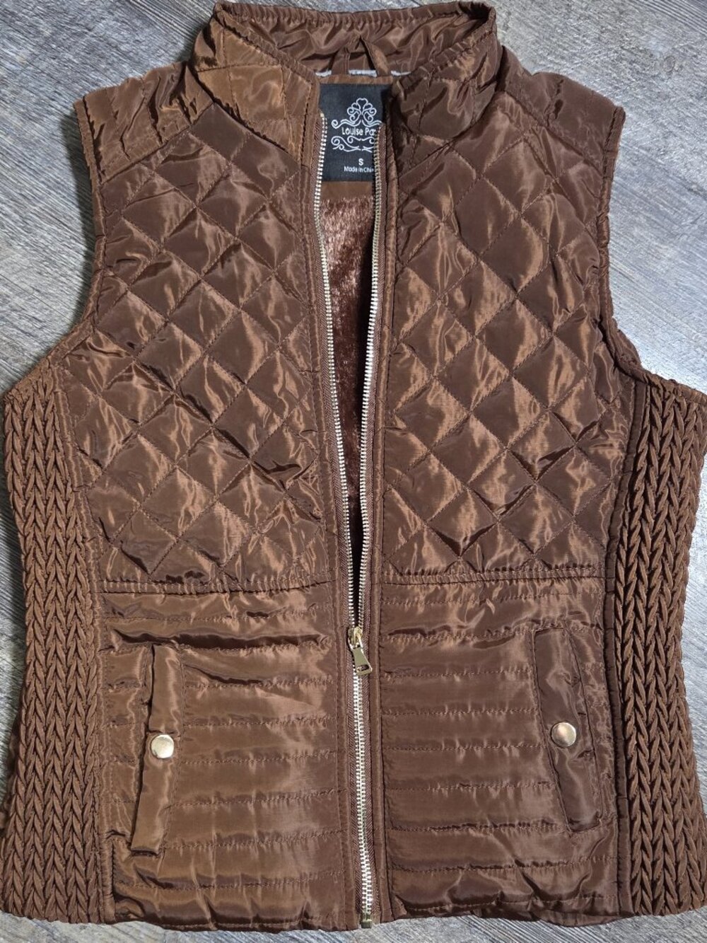 Louise Paris Brown Quilted Vest Faux-fur Lining Full Front Zipper - Sz Small
